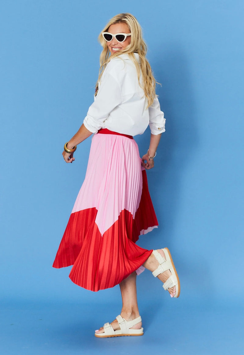Lillian Pleat Skirt - Pink and Red