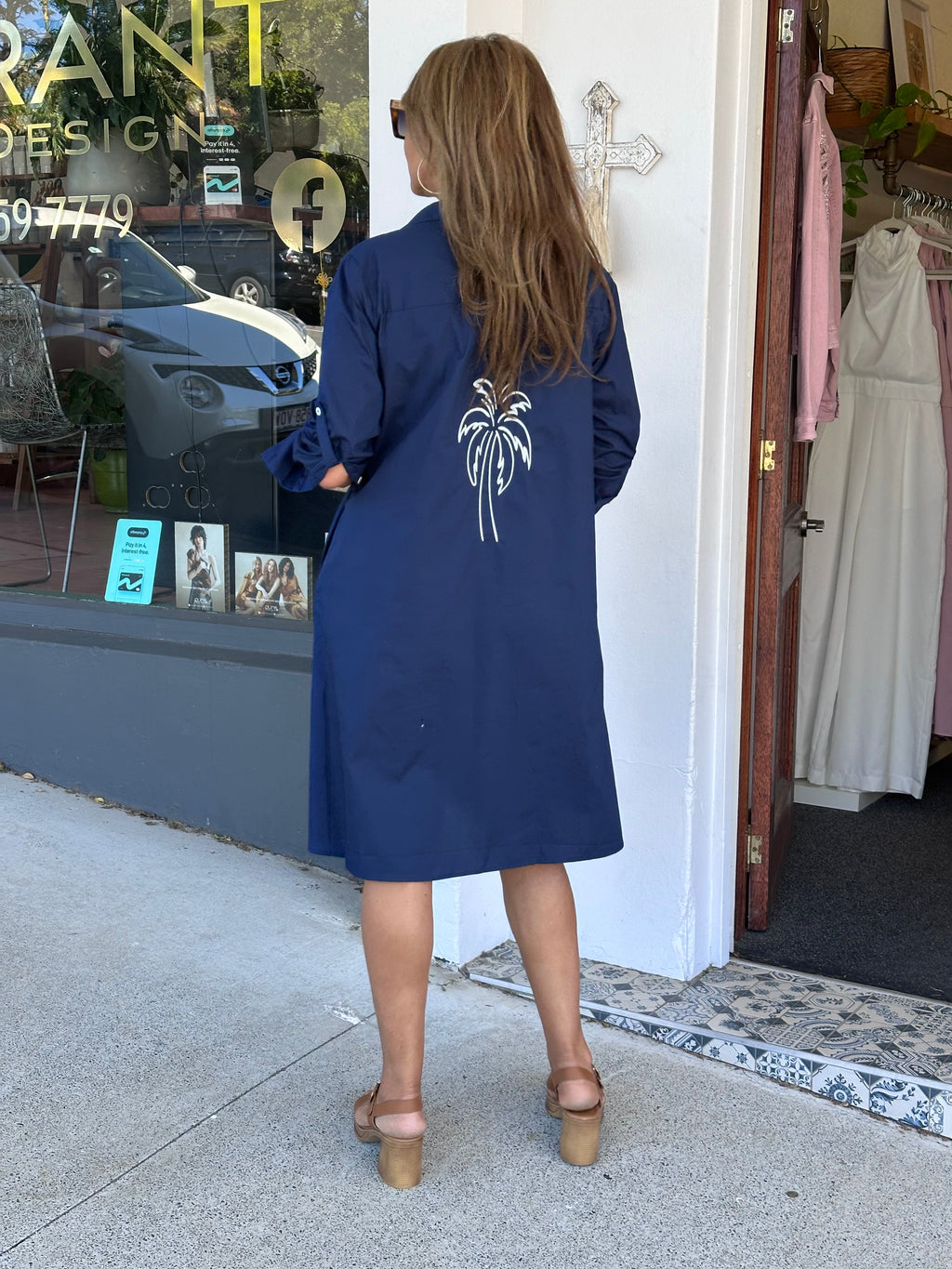 Palm Breeze Embroidered Midi Dress
