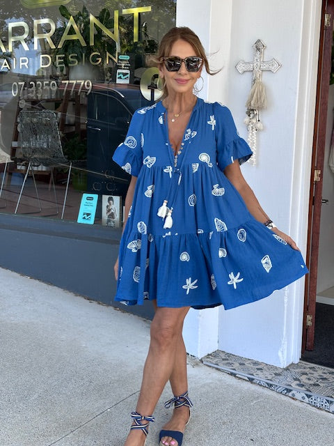 Seashells Embroidery Short Dress