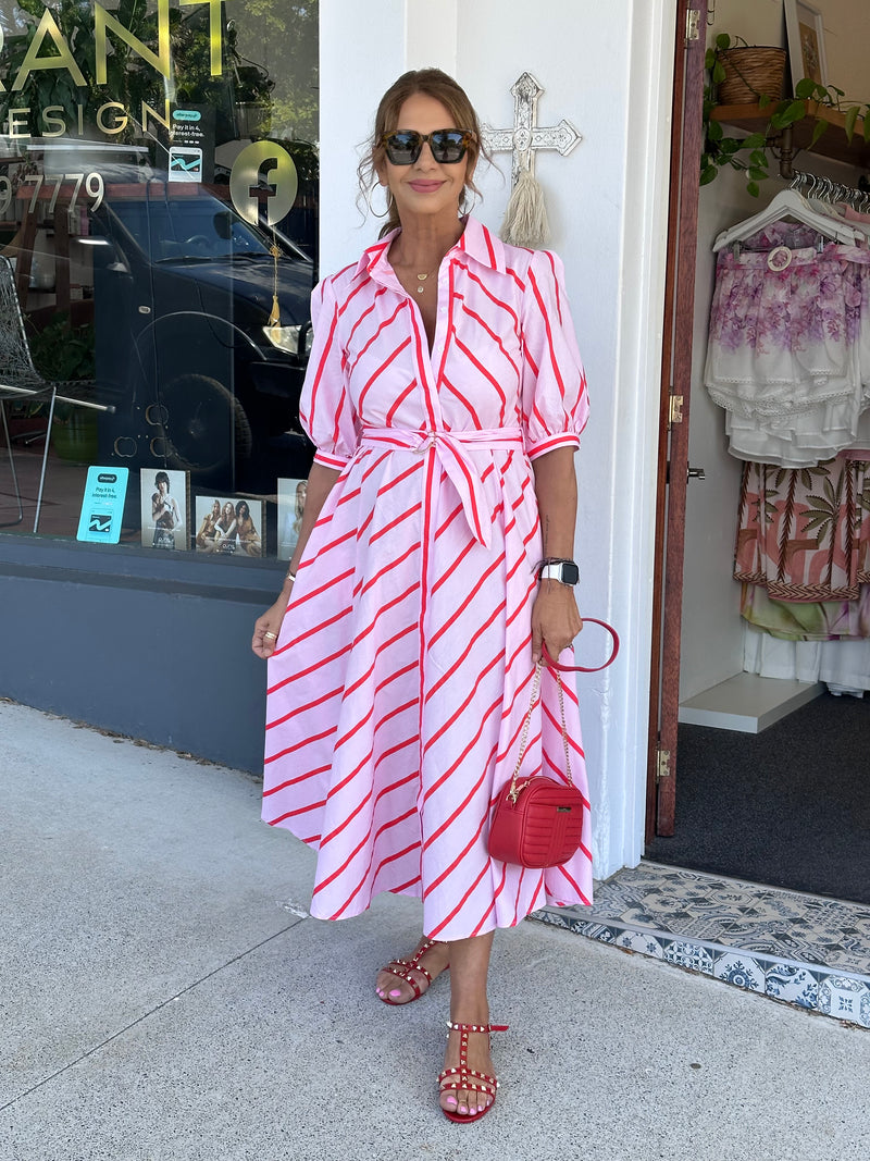 Bianca Stripe Dress - Pink and Orange