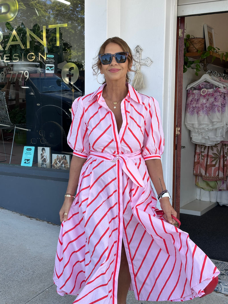 Bianca Stripe Dress - Pink and Orange