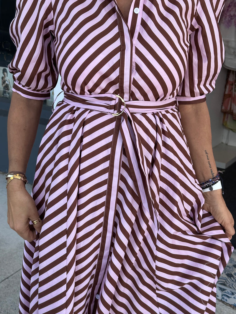 Bianca Stripe Dress - Blush and Choc