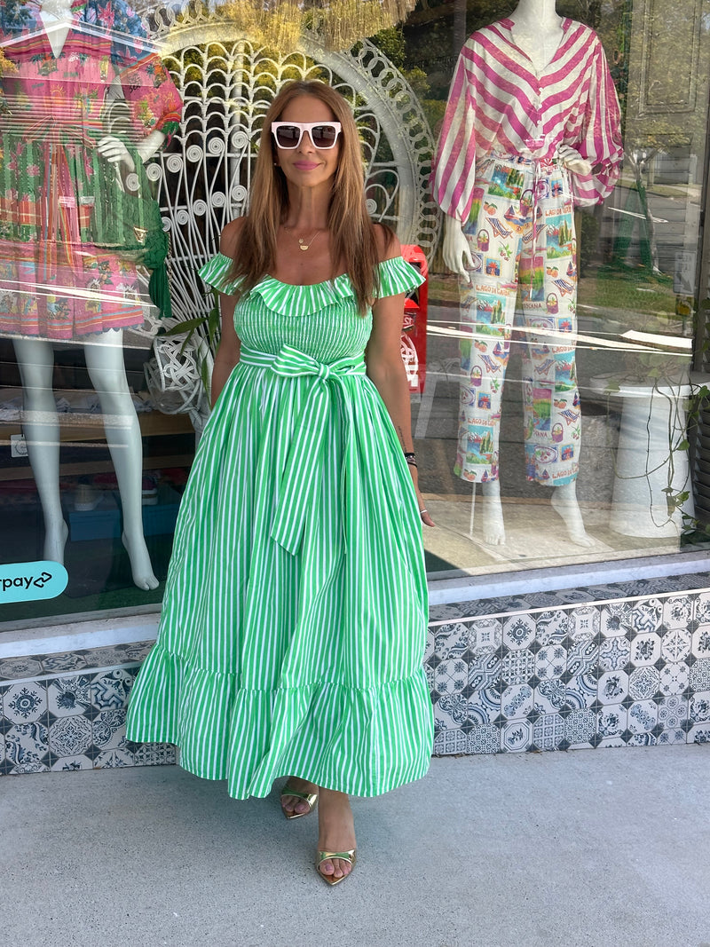 Maldives Ruffle Dress - Lime Green
