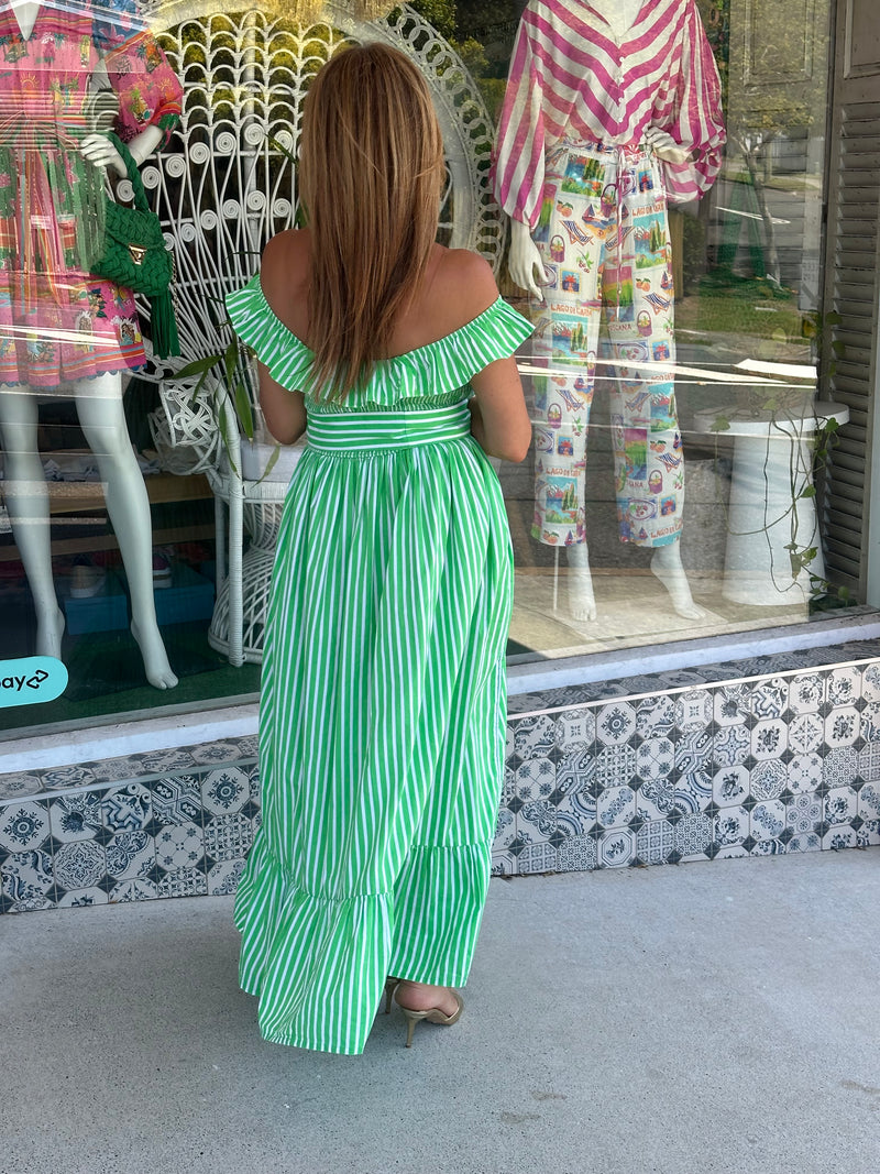 Maldives Ruffle Dress - Lime Green