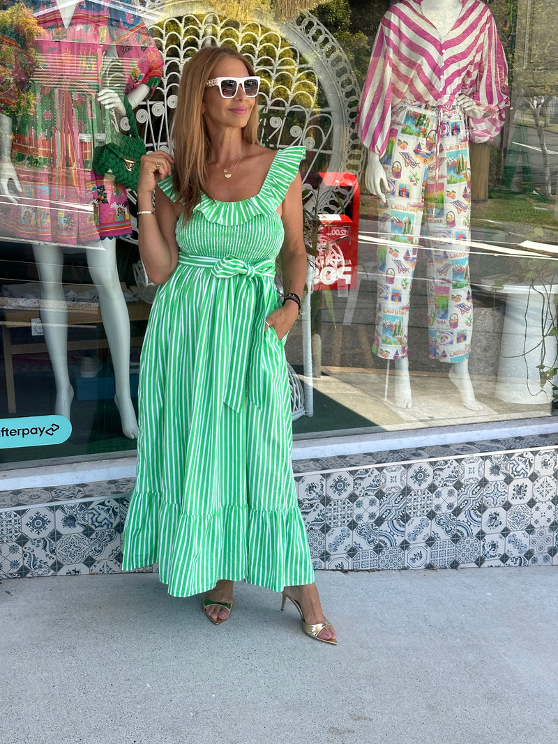 Maldives Ruffle Dress - Lime Green