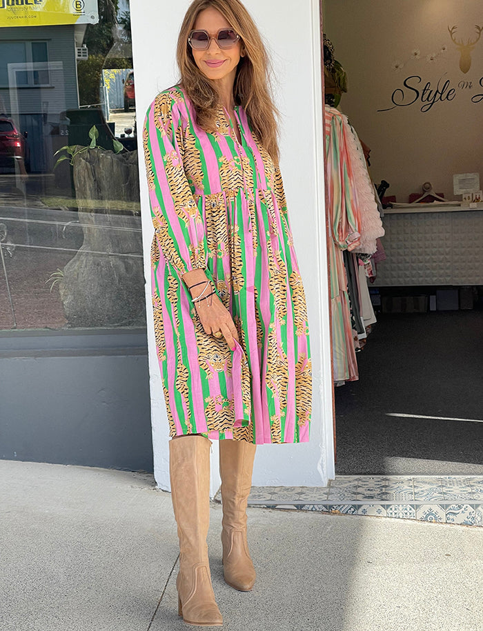 Daydreamer Dress - Pink and Green Tiger