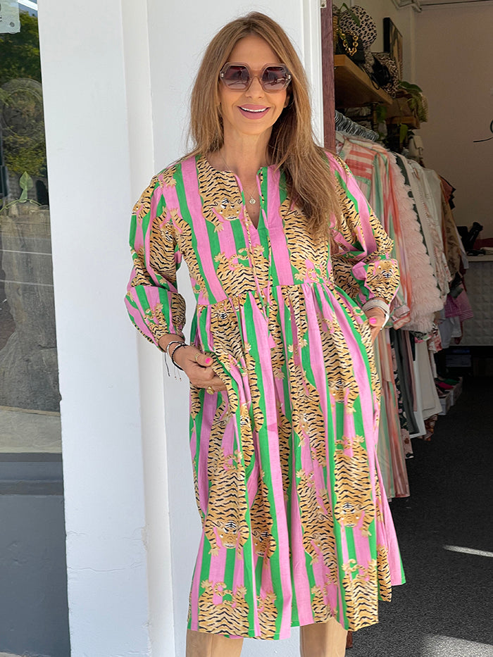 Daydreamer Dress - Pink and Green Tiger