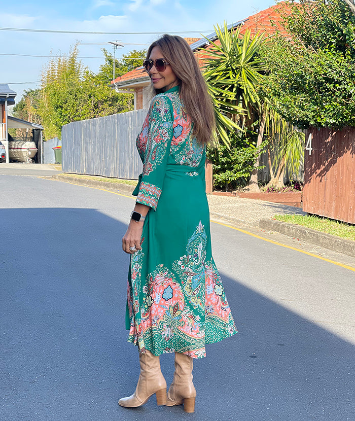 Grace Shirt Dress - Green Paisley