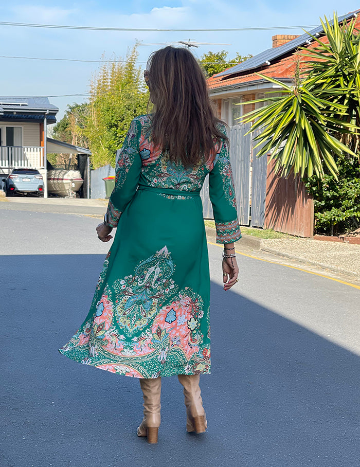 Grace Shirt Dress - Green Paisley