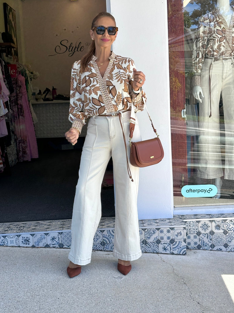 Wide Leg Pocket Stitch Jean - Sand