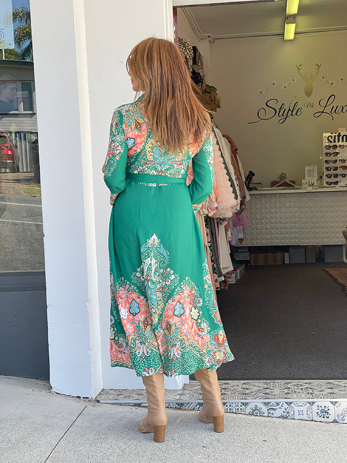 Grace Shirt Dress - Green Paisley