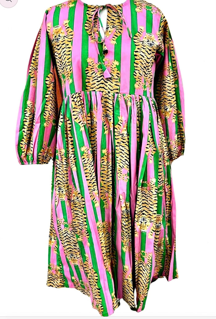 Daydreamer Dress - Pink and Green Tiger