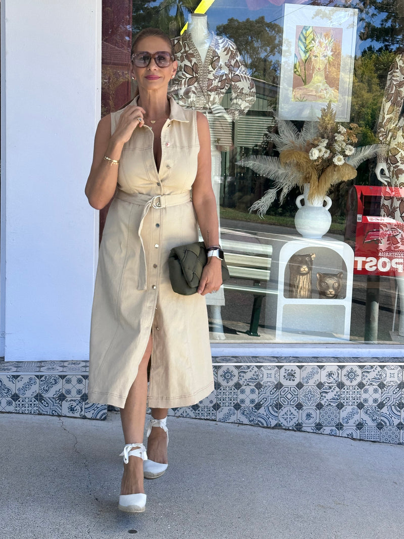 Sand Denim Midi Dress