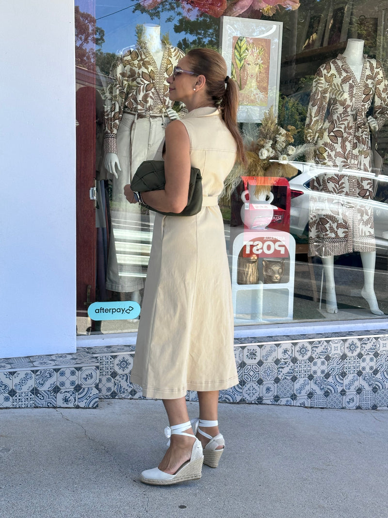 Sand Denim Midi Dress
