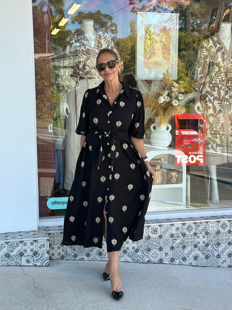 Evy Embroidery Dress - Black