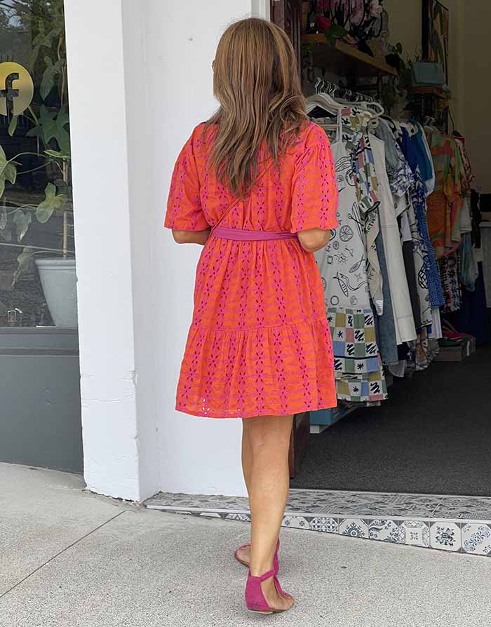 Miranda Schiffli Dress - Orange