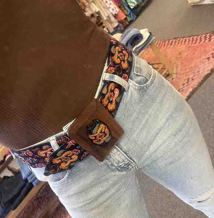Embroidered Navy Belt