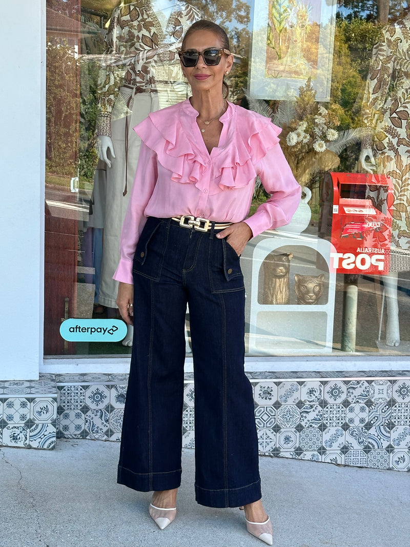 Mickey Frilled Cupro Blouse - Pink