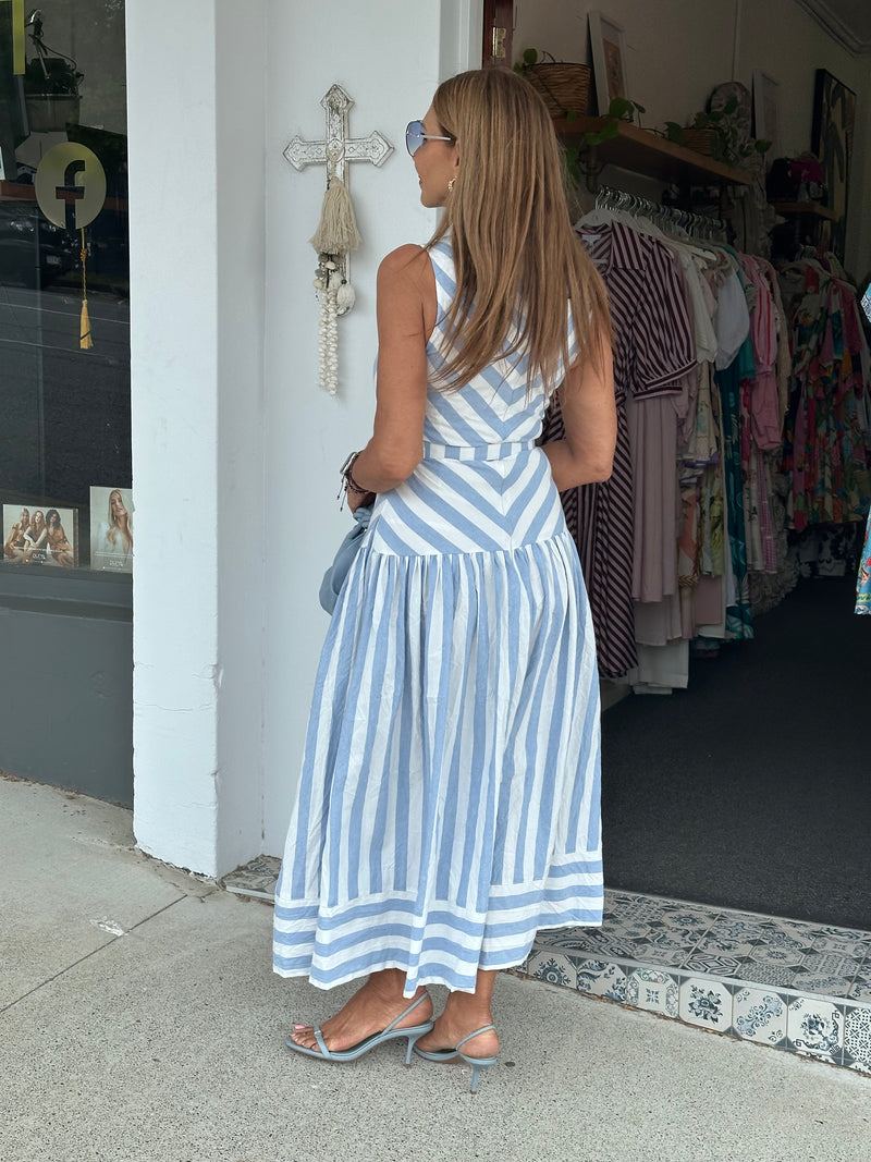 Bonnie Stripe Maxi Dress - Blue