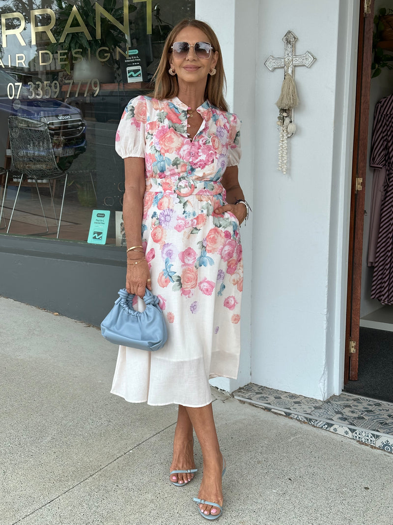 Pastel Blooms Midi Dress