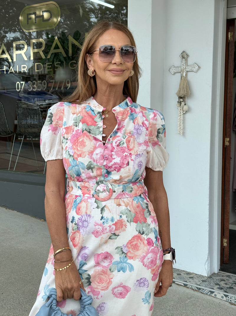 Pastel Blooms Midi Dress
