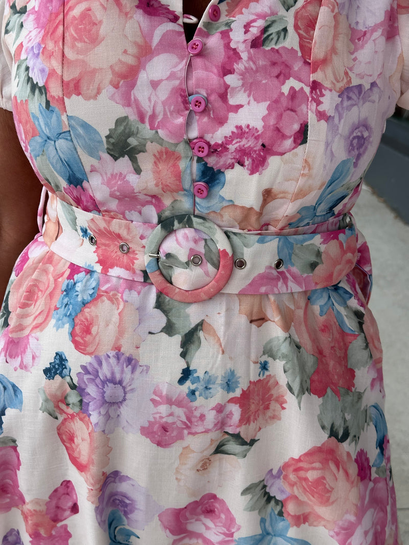 Pastel Blooms Midi Dress