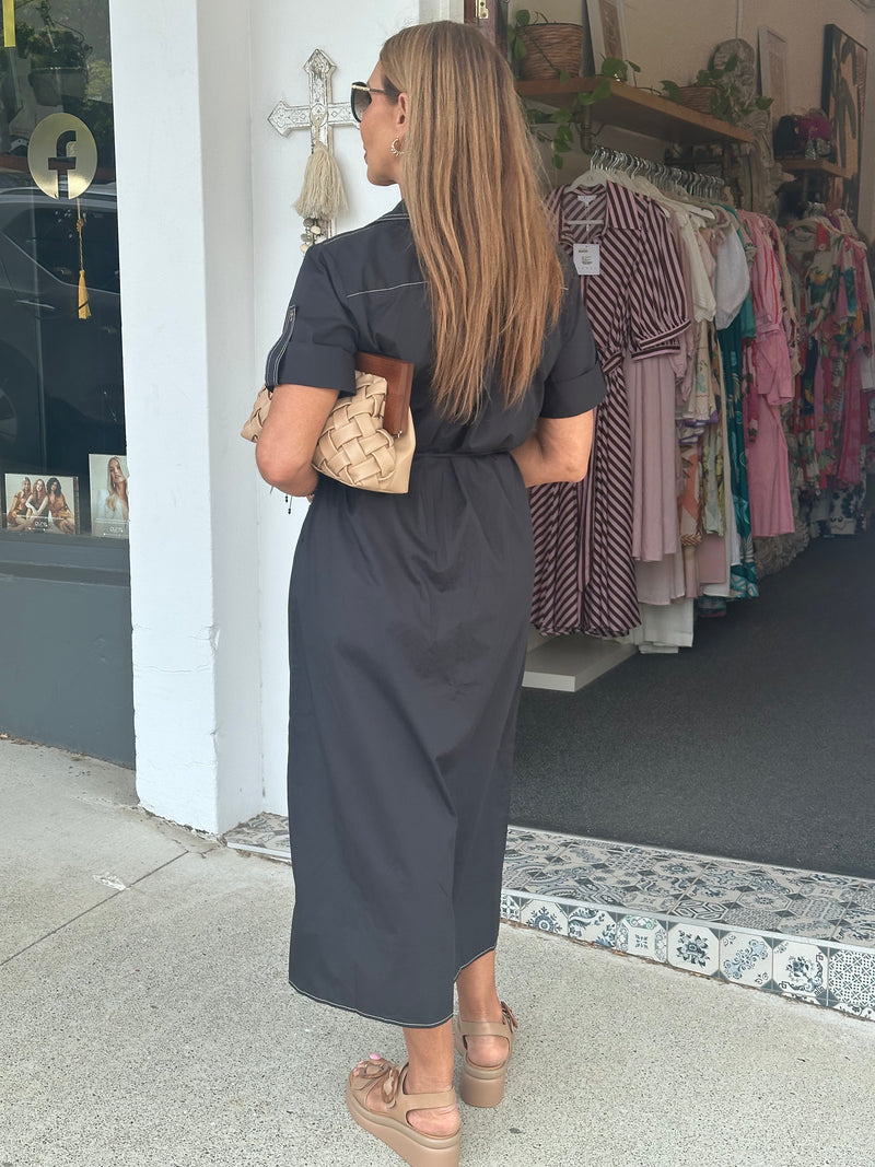Esta Black Midi Shirt Dress