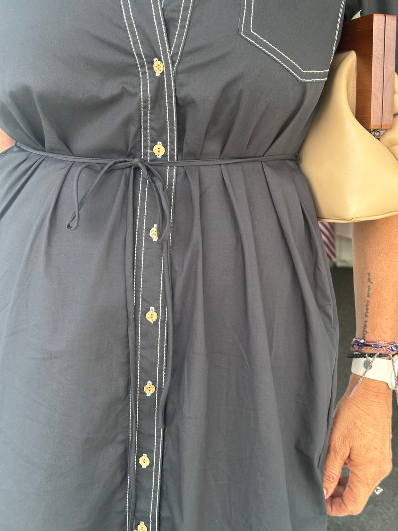 Esta Black Midi Shirt Dress