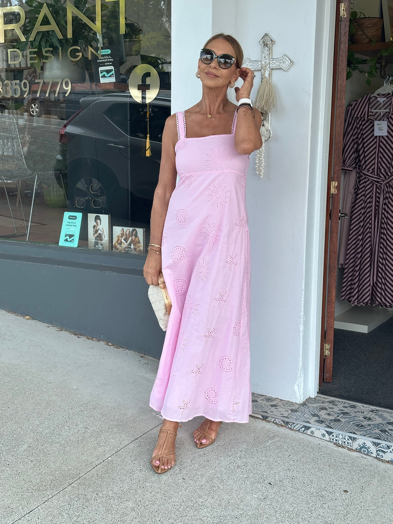 Antibes Broderie Anglaise Maxi Dress - Pink