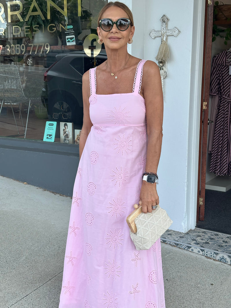 Antibes Broderie Anglaise Maxi Dress - Pink