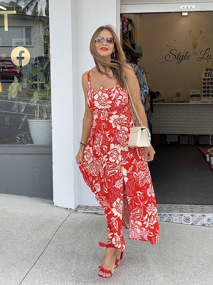 Stella Floral Dress - Red