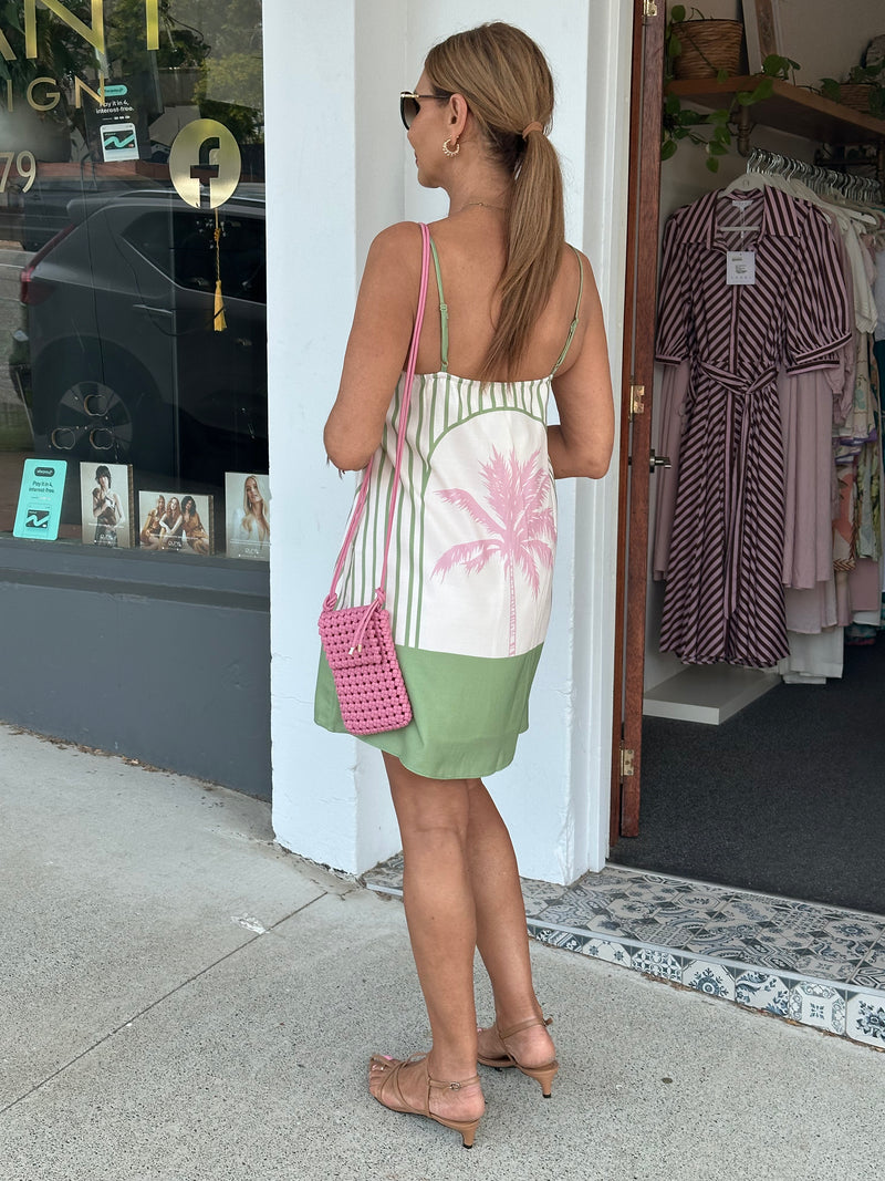 Palm Breeze Mini Dress - Pink and Green