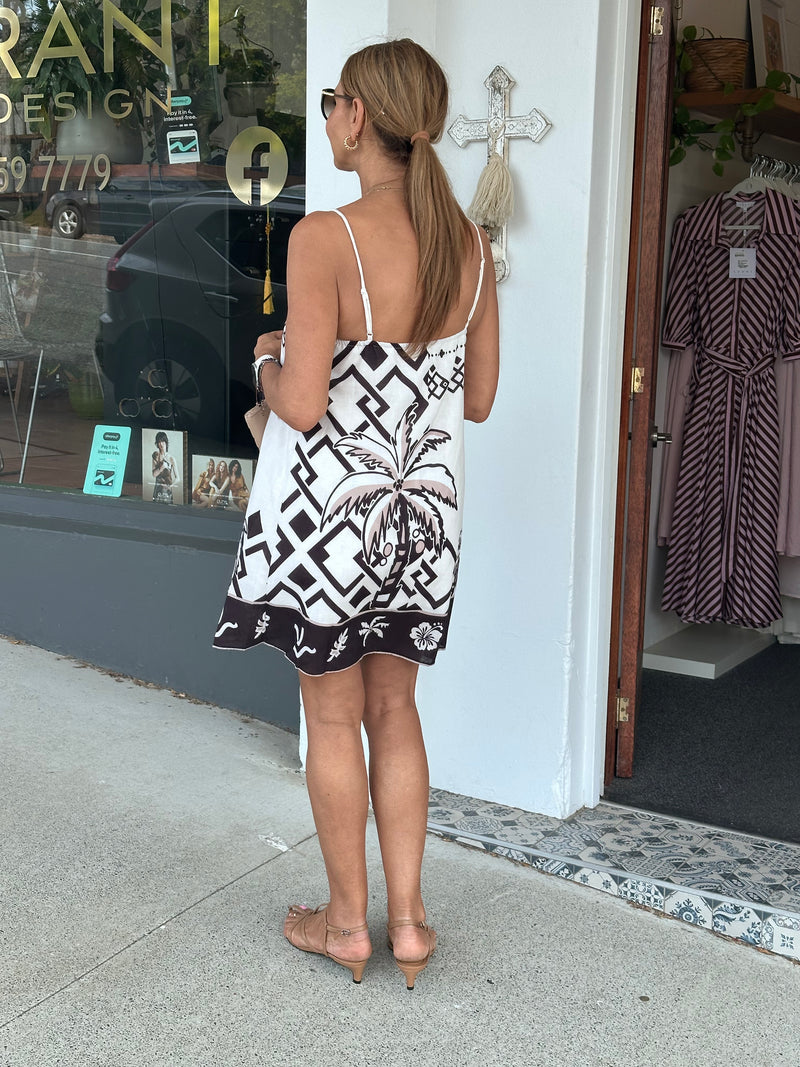 Palm Breeze Mini Dress - Black and White