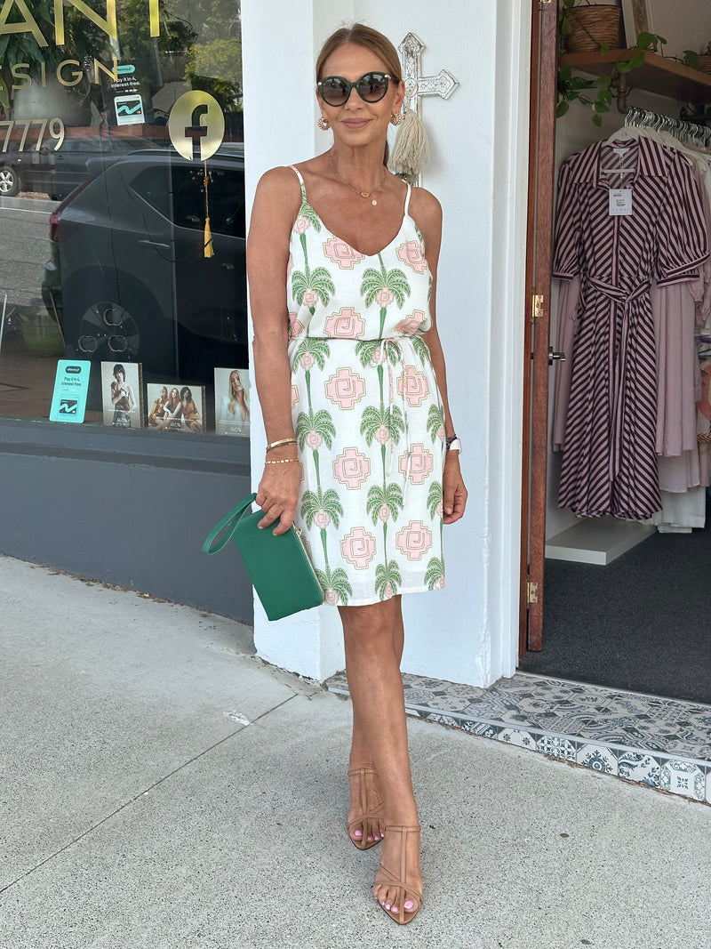 Atzec Palm Strappy Short Dress