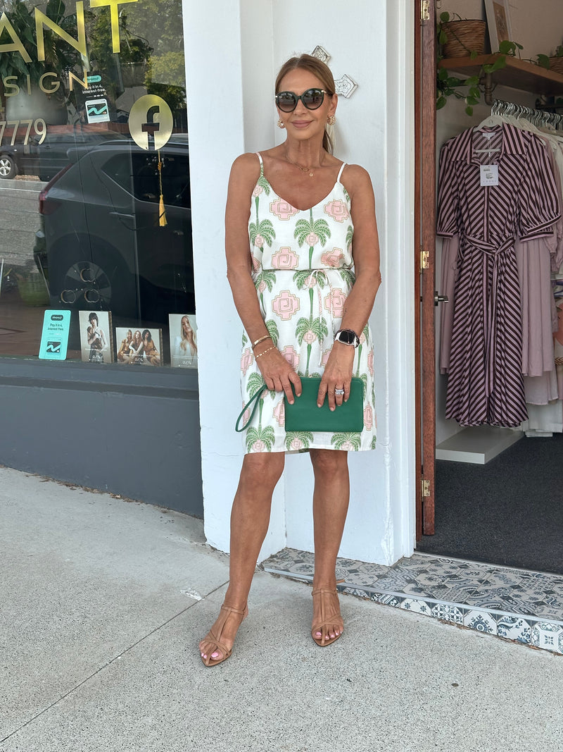 Atzec Palm Strappy Short Dress