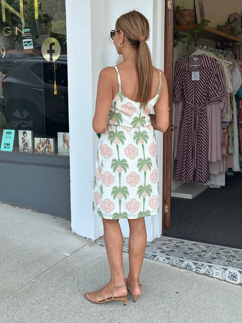 Atzec Palm Strappy Short Dress