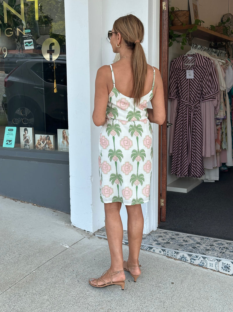 Atzec Palm Strappy Short Dress