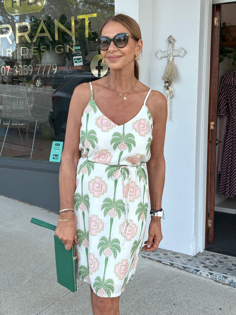 Atzec Palm Strappy Short Dress
