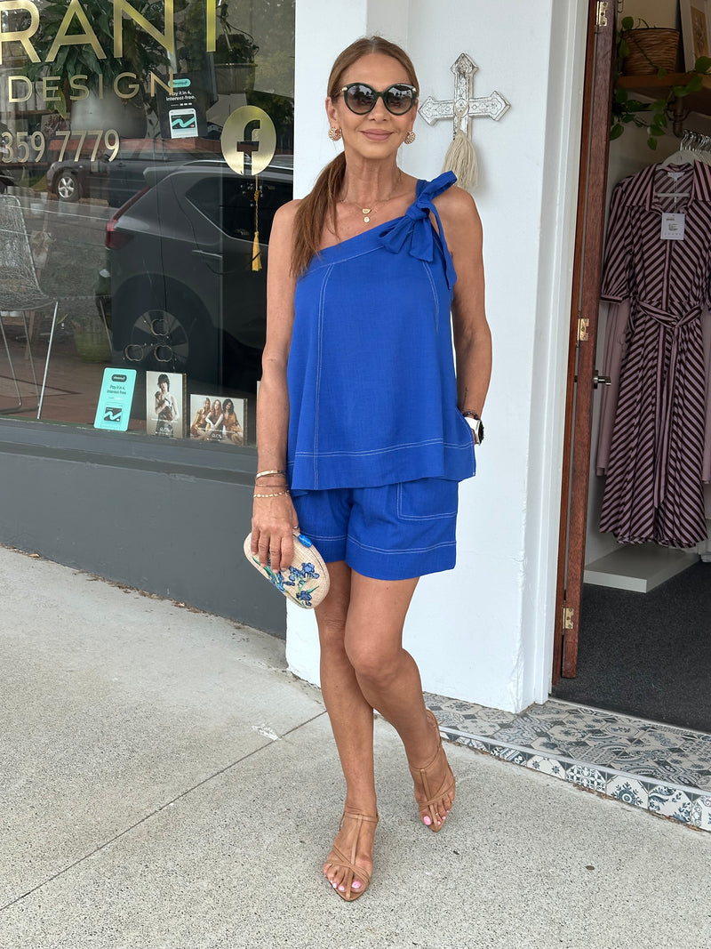 Carina Blue One Shoulder Top