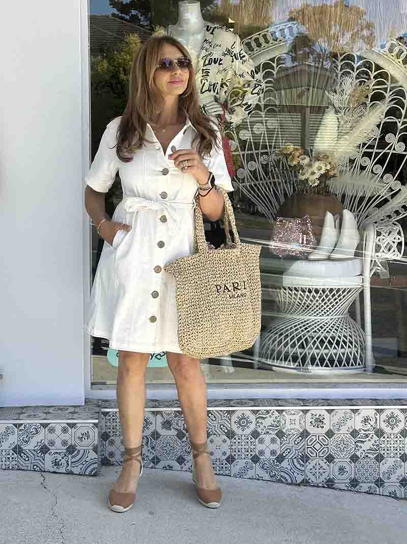 White Denim Statement Stitch Dress