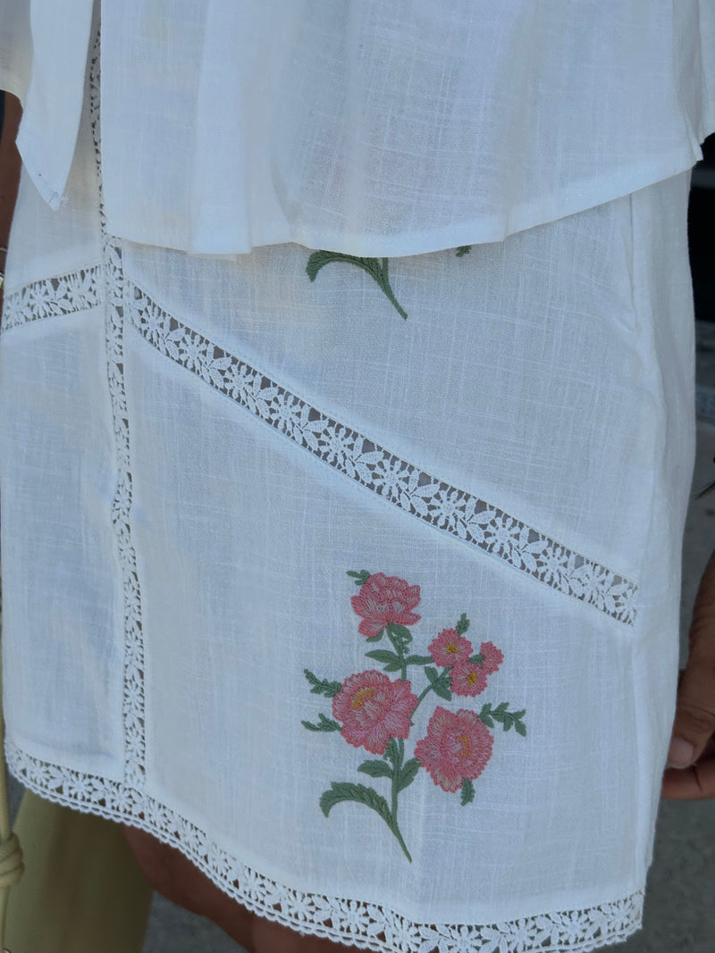 Belle Blossom Embroidered Mini Skirt