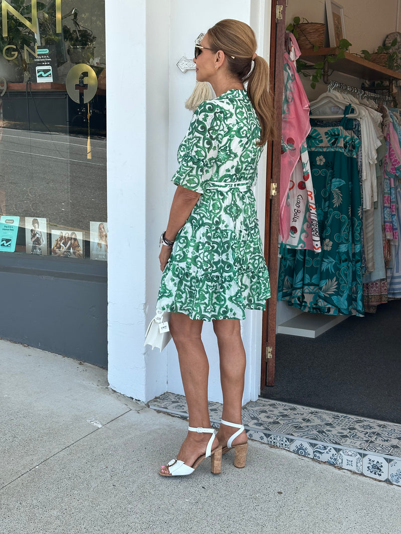 Ivey Short Dress - Green Print