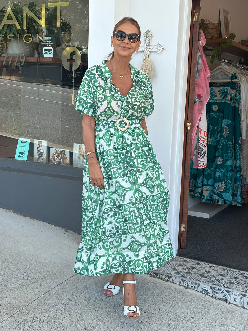 Ivey Maxi Skirt - Green Print