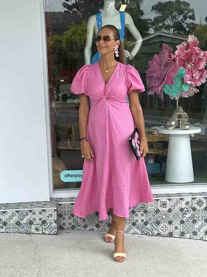 Candy Pink Linen Twist Maxi Dress