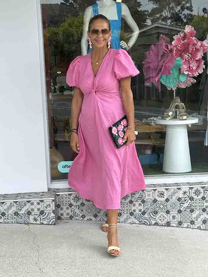 Candy Pink Linen Twist Maxi Dress