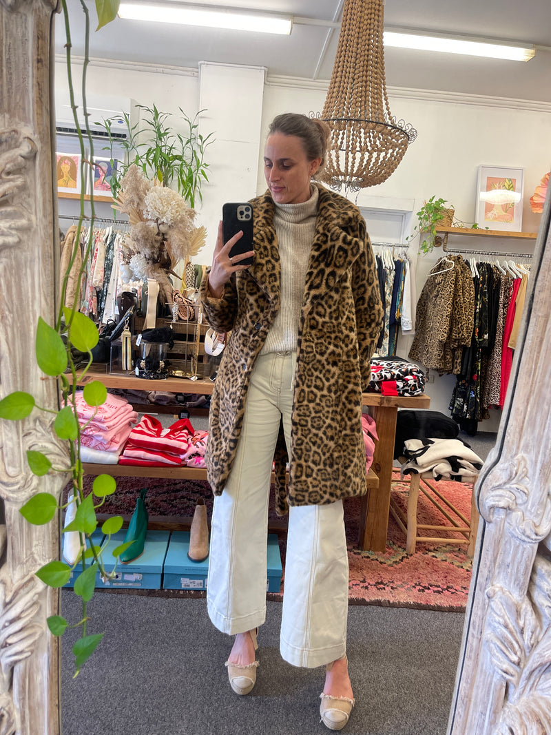 Leopard Faux Fur Tie Waist Coat