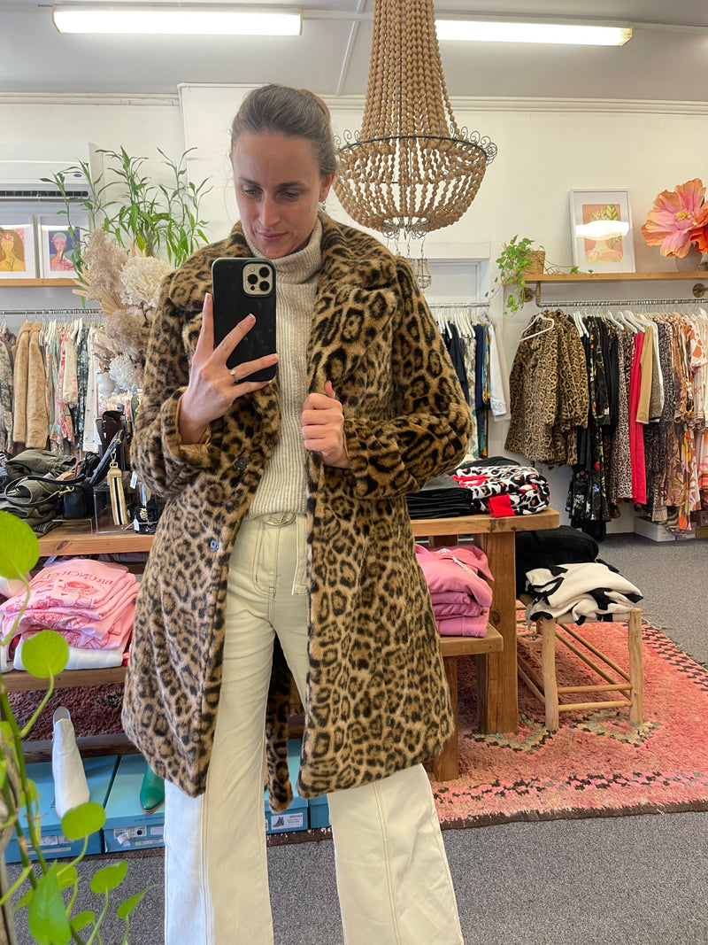 Leopard Faux Fur Tie Waist Coat