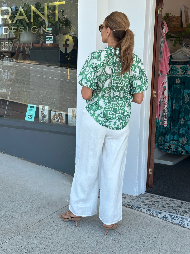 Ivey Blouse - Green Print