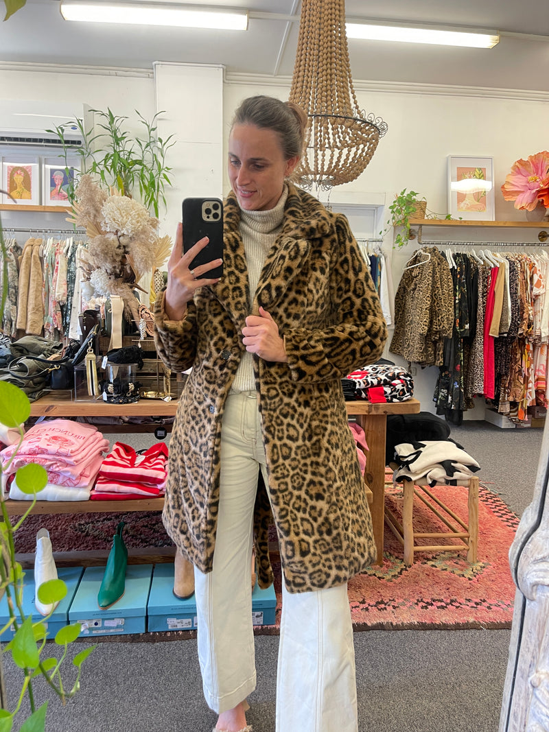 Leopard Faux Fur Tie Waist Coat