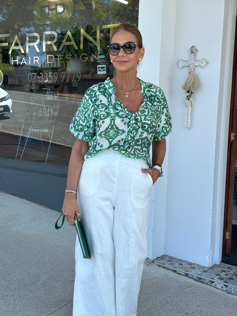 Ivey Blouse - Green Print